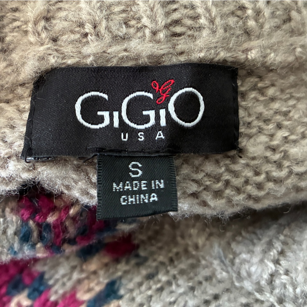 Gigio Oversized Mocha Fair Isle Knit Crewneck Sweater Size S - Picture 6 of 7